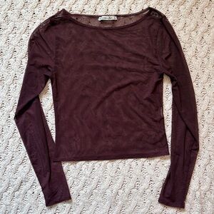 Abercrombie & Fitch Long Sleeve Mesh Top - Burgundy Long Sleeve Mesh Top